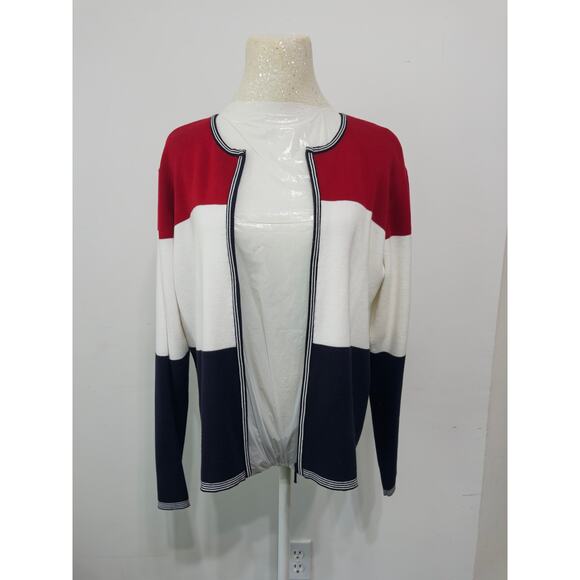 Talbots red, white, & blue colorblock full zip cardigan sz M preppy nautical - Picture 1 of 4